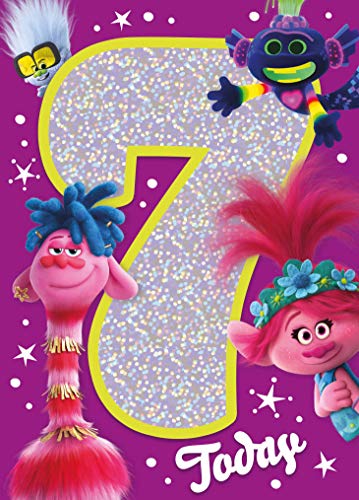 DreamWorks Trolls World Tour Geburtstagskarte zum 7. Geburtstag, mit holografischem Cover von Danilo Promotions