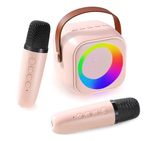 Danolt Bluetooth Karaoke Maschine für Kinder,Pink Karaoke Anlage mit 2 Mikrofonen,Kinder Geschenke Mikrofon Karaoke Kabellos mit Vier Variablen Soundeffekten und Led-Lichtern Kinder Geschenke von Danolt