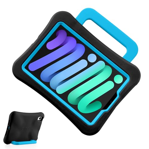 DarSeity Kinder Tasche für iPad mini 7 2024 /iPad mini 6 2021, leichtes Gewicht stoßfest/fallgeschützt mit Griff/Kickstand, kinderfreundliche Hülle für iPad mini 7/6th Gen 8.3inch (Black) von DarSeity