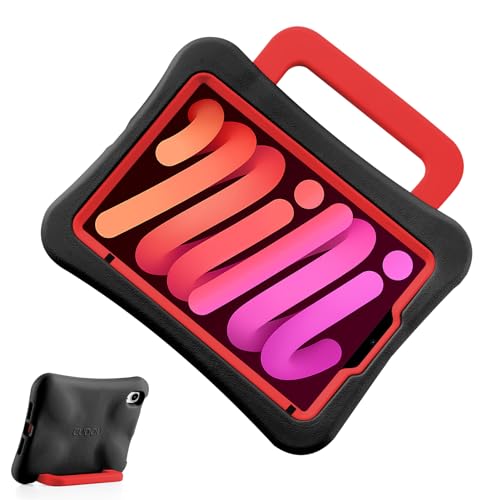 DarSeity Kinder Tasche für iPad mini 7 2024 / Mini 6 2021, leichtes Gewicht stoßfest/fallgeschützt mit Griff/Kickstand, kinderfreundliche Hülle für iPad 8.3inch (Black Red) von DarSeity
