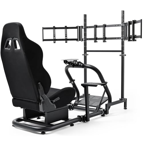 Dardoo Racing Simulator Cockpit mit dreifachem Monitorständer und schwarzem Sitz Kompatibel mit Logitech/Thrustmaster/Fanatec G29 G920 G923 T300RS CSL-DD, ohne Lenkrad, Pedal, Handbremse Dardoo Racing Simulator Cockpit mit dreifachem Monitorständer und schwarzem Sitz Kompatibel mit Logitech/Thrustmaster/Fanatec G29 G920 G923 T300RS CSL-DD, ohne Lenkrad, Pedal, Handbremse von Dardoo