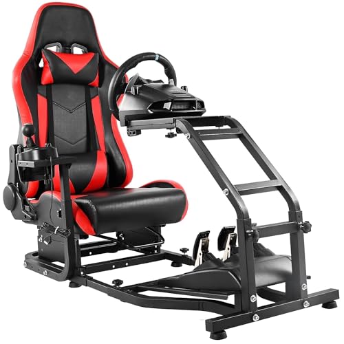 Dardoo Verstellbares Gaming Sim Cockpit mit rotem Sitz Passend für Logitech G29 G920 G923 Thrustmaster T300 Racing Lenkradständer, nicht inklusive Lenkrad, Pedal und Handbremse von Dardoo