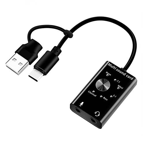Darmlly Externe Soundkarte, USB 2.0 Typ C, Stereo-Mikrofon-Adapter, USB-Audio-Soundkarten-Adapter, Professioneller Konverter für Laptop-Headset, PC-Lautsprecher von Darmlly