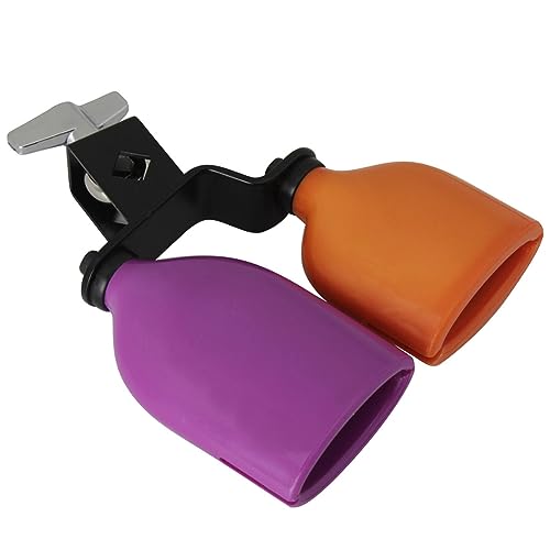 Daroplo Zweifarbige Kuhglocke für Schlagzeug, Hohe und Tiefe Töne, Doppelt Montierter Glockensatz, Percussion-Instrumente, Mittlere Größe, Einfach zu Bedienen, Lila + Orange von Daroplo
