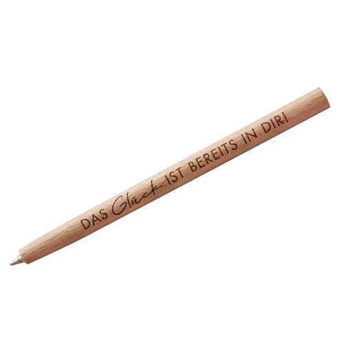 Kugelschreiber aus Buchenholz mit Gravur "Das Glück ist bereits in Dir!" für Schreibtisch Büro Schule Journaling Notizheft von Das Glücksperiment