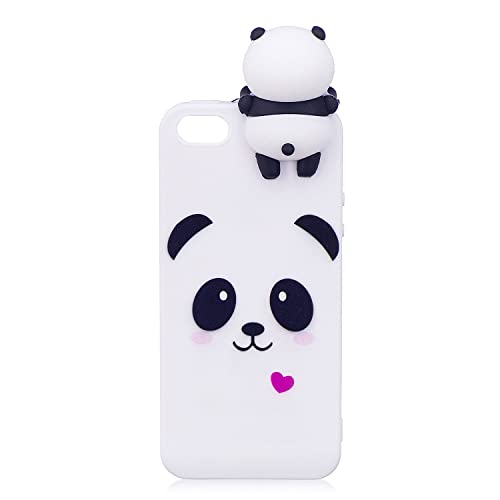 DasKAn Compatible with iPhone 5 / 5S / SE 2016 3D Panda Karikatur Silikon Hülle, Rosa Herz Süße Tiere Muster Stoßfest Fallschutz Ultra Dünn Flexibel Einfarbig Matt TPU Schutzhülle, Weiß #1 von DasKAn