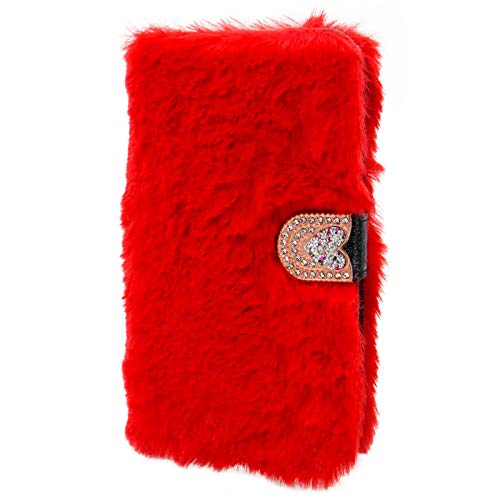 DasKAn Diamant Plüsch Klappbar Hülle für Samsung Galaxy S21 5G, Frauen Weich Warm Flauschig Fell Strass Herz Magnetisch Flip Case mit Kartenfach Standfunktion PU Leder Schutzhülle, Rot DasKAn Diamant Plüsch Klappbar Hülle für Samsung Galaxy S21 5G, Frauen Weich Warm Flauschig Fell Strass Herz Magnetisch Flip Case mit Kartenfach Standfunktion PU Leder Schutzhülle, Rot von DasKAn