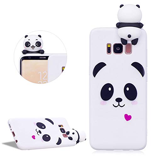 DasKAn Karikatur 3D Panda Silikon Hülle für Samsung Galaxy S8 Plus,Rosa Herz Tiere Muster Einfarbig Matt Ultra Dünn Weich Gummi Rückseite Handytasche Stoßfest Flexibel Gel TPU Schutzhülle,Weiß#1 von DasKAn