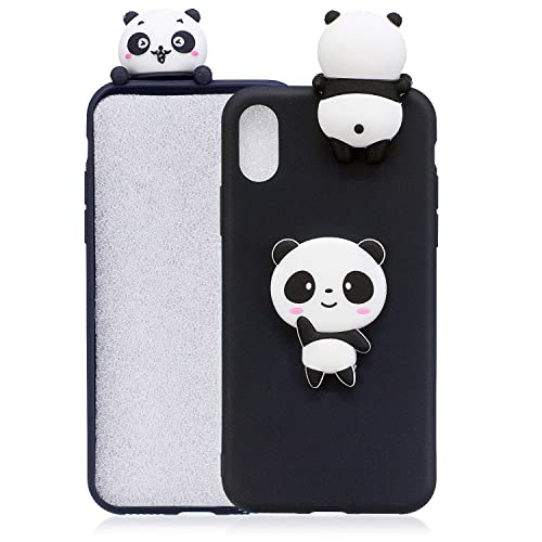 DasKAn Karikatur 3D Panda Silikon Hülle für iPhone XR, Lustig Süße Tiere Muster Ultra Dünn Schlank Matt Weich Gummi Rückseite Handyhülle Stoßfest Kratzfest Flexibel Schutzhülle,Schwarz#2 von DasKAn