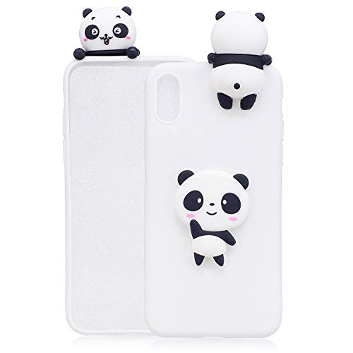 DasKAn Karikatur 3D Panda Silikon Hülle für iPhone XR, Lustig Süße Tiere Muster Ultra Dünn Schlank Matt Weich Gummi Rückseite Handyhülle Stoßfest Kratzfest Flexibel Schutzhülle,Weiß#2 von DasKAn