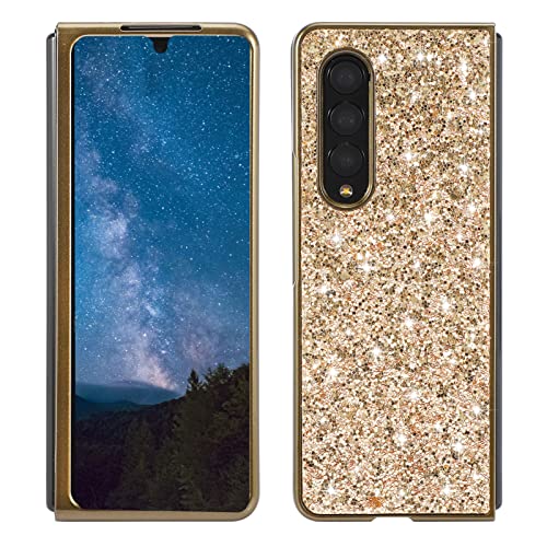 DasKAn Kompatibel für Samsung Galaxy Z Fold 3 5G Glitzer Hülle, Glänzend Galvanisch Weich Gummi Stoßstange Fallschutz Kratzfest Stoßfest Ultra Dünn Flexibel TPU Rückseite Schutzhülle, Gold von DasKAn
