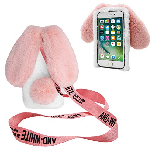 DasKAn Kompatibel mit iPhone SE 2022 & 2020 / iPhone 7/8 4,7" Plüsch Hülle mit Handykette, Glänzend Diamant 3D Hasenohren Design Winter Warm Weich Kaninchen Flauschig Fell Schutzhülle, Weiß & Pink DasKAn Kompatibel mit iPhone SE 2022 & 2020 / iPhone 7/8 4,7" Plüsch Hülle mit Handykette, Glänzend Diamant 3D Hasenohren Design Winter Warm Weich Kaninchen Flauschig Fell Schutzhülle, Weiß & Pink von DasKAn