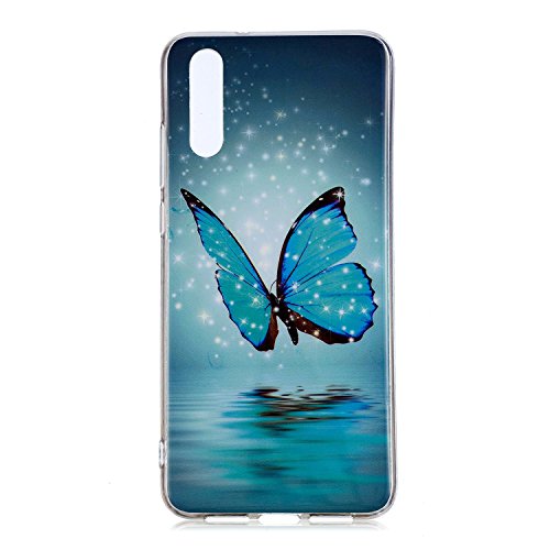 DasKAn Lumineux Schutzhülle für Huawei P20 Pro, fluoreszierend, leuchtet im Dunkeln, Bunte Motive, ultradünn, weich, stoßfest, Gummi, TPU, Schutzhülle für Telefon, Rückseite, Schmetterling, blau von DasKAn