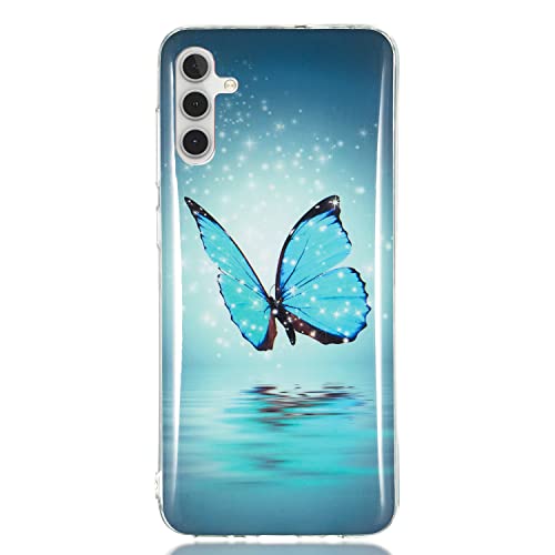 DasKAn Leuchtend Silikon Hülle für Samsung Galaxy A14 5G, Fluoreszierend Licht im Dunkeln Bunt Muster Ultra Dünn Weich Gummi Rückseite Handy Tasche Stoßfest Gel TPU Schutzhülle, Blau Schmetterling von DasKAn