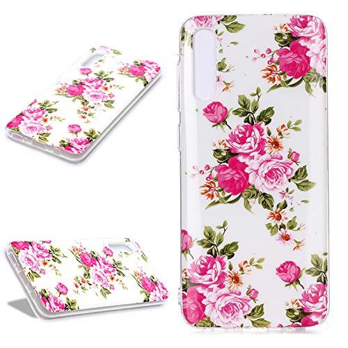 DasKAn Leuchtend Silikon Hülle für Samsung Galaxy A50,Fluoreszierend Licht im Dunkeln Schön Rosa Blumen Bunt Muster Ultra Dünn Weich Gummi Rückseite Handy Tasche Stoßfest Gel TPU Schutzhülle,#1 von DasKAn