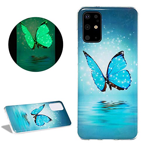 DasKAn Leuchtend Silikon Hülle für Samsung Galaxy A51, Fluoreszierend Licht im Dunkeln Bunt Muster Ultra Dünn Weich Gummi Rückseite Handy Tasche Stoßfest Gel TPU Schutzhülle, Blau Schmetterling von DasKAn