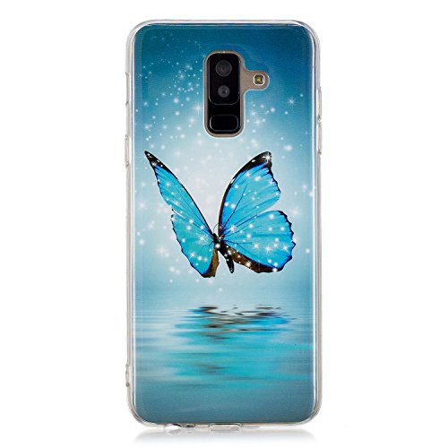 DasKAn Leuchtend Silikon Hülle für Samsung Galaxy A6 Plus 2018,Fluoreszierend Licht im Dunkeln Blau Schmetterling Bunt Muster Weich Dünn Gummi Rückseite Handyhülle Stoßfest Flexibel TPU Schutzhülle,#3 von DasKAn