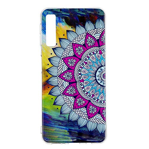 DasKAn Leuchtend Silikon Hülle für Samsung Galaxy A7 2018,Fluoreszierend Licht im Dunkeln Mandala Blumen Bunt Muster Ultra Dünn Weich Gummi Rückseite Handytasche Stoßfest Flexibel TPU Schutzhülle,#6 von DasKAn