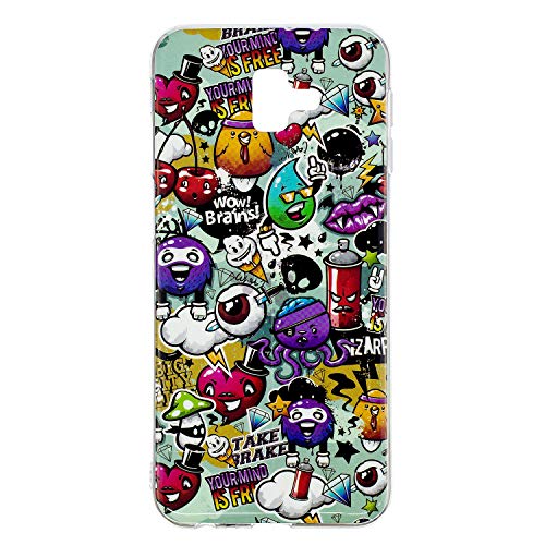 DasKAn Leuchtend Silikon Hülle für Samsung Galaxy J6 Plus,Fluoreszierend Licht im Dunkeln Lustiges Graffiti Bunt Muster Weich Dünn Gummi Rückseite Handytasche Stoßfest Flexibel TPU Schutzhülle,#2 von DasKAn