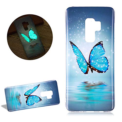 DasKAn Leuchtend Silikon Hülle für Samsung Galaxy S9 Plus,Fluoreszierend Licht im Dunkeln Blau Schmetterling Bunt Muster Weich Dünn Gummi Rückseite Handytasche Stoßfest Flexibel TPU Schutzhülle,#3 von DasKAn