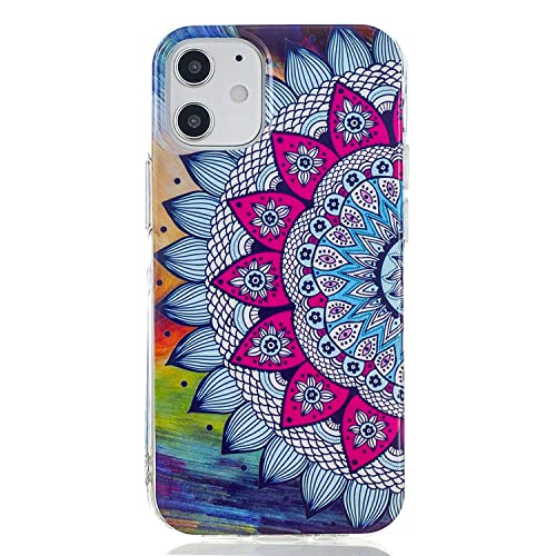 DasKAn Leuchtend Silikon Hülle für iPhone 12 Mini 5,4' Fluoreszierend Licht im Dunkeln Bunt Muster Ultra Dünn Weich Gummi Rückseite Handy Tasche Stoßfest Gel TPU Schutzhülle, Mandala Blumen von DasKAn