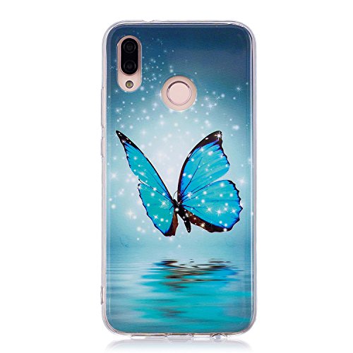 DasKAn Leuchtende Silikon-Schutzhülle für Huawei P20 Lite, fluoreszierend im Dunkeln, Bunte Motive, ultradünn, weich, stoßfest, Gummi, TPU, Schutzhülle für Telefon, Schmetterling, Blau von DasKAn