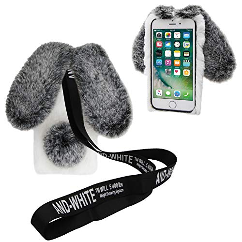 DasKAn für Google Pixel 7A 3D Hasenohren Plüsch Hülle mit Abnehmbar Umhängeband, Frauen Winter Warm Handmade Glänzend Diamant Weich Kaninchen Flauschig Fell Stoßfest Schutzhülle, Weiß & Grau DasKAn für Google Pixel 7A 3D Hasenohren Plüsch Hülle mit Abnehmbar Umhängeband, Frauen Winter Warm Handmade Glänzend Diamant Weich Kaninchen Flauschig Fell Stoßfest Schutzhülle, Weiß & Grau von DasKAn