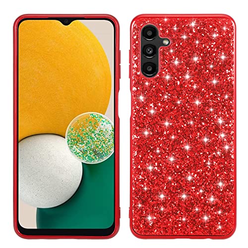 DasKAn für Samsung Galaxy A15 5G Glitzer Strass Silikon Hülle, Glänzend Überzug Stoßstange Ultra Dünn Weich Gummi Rückseite Handyhülle rutschfest Kratzfest Stoßfest TPU Schutzhülle, Rot von DasKAn