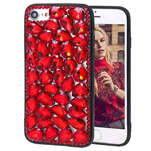 DasKAn für Samsung Galaxy S24 Glitzer Diamant Hülle, Handmade Frauen Bling Strass 3D Edelsteine Rückseite Handyhülle Fallschutz Stoßfest Silikon TPU Schutzhülle, Rot von DasKAn