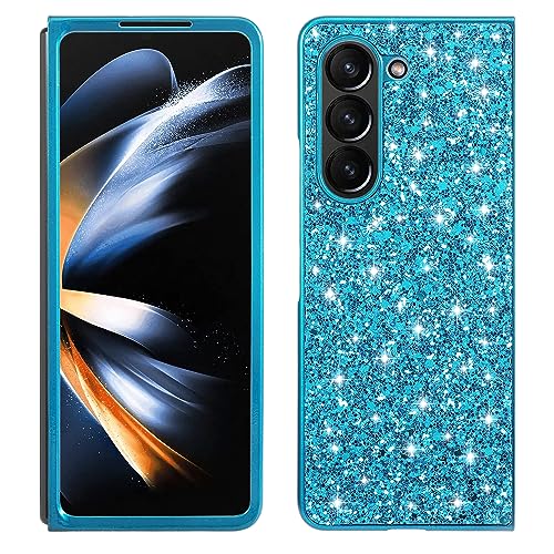 DasKAn für Samsung Galaxy Z Fold 5 5G Glitzer Strass Silikon Hülle, Glänzend Überzug Stoßstange Ultra Dünn Weich Gummi Rückseite Handyhülle rutschfest Kratzfest Stoßfest TPU Schutzhülle,Blau von DasKAn