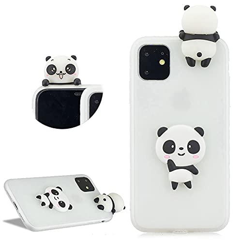 DasKAn für iPhone 13 6,1" 3D Panda Einfarbig Matt Silikon Hülle, Lustig Süße Tiere Muster Ultra Dünn Weich Gummi Stoßstange Handyhülle Anti-Rutsch Kratzfest Stoßfest TPU Schutzhülle, Weiß #2 von DasKAn