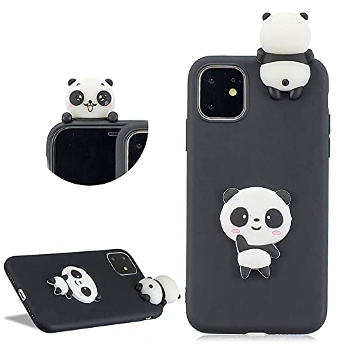 DasKAn für iPhone 13 Pro 6,1" 3D Panda Einfarbig Matt Silikon Hülle, Lustig Süße Tiere Muster Ultra Dünn Weich Gummi Stoßstange Handyhülle Anti-Rutsch Kratzfest Stoßfest TPU Schutzhülle, Schwarz #2 von DasKAn