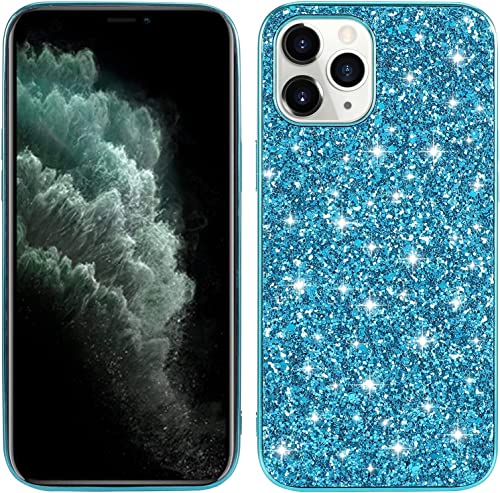 DasKAn für iPhone 14 6,1" Glitzer Strass Silikon Hülle, Glänzend Überzug Stoßstange Ultra Dünn Weich Gummi Rückseite Handyhülle rutschfest Kratzfest Stoßfest TPU Schutzhülle, Blau von DasKAn