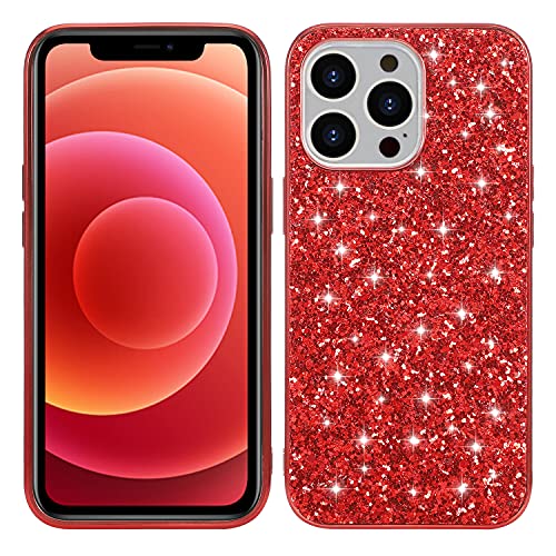 DasKAn für iPhone 15 Pro 6,1" Glitzer Strass Silikon Hülle, Glänzend Überzug Stoßstange Ultra Dünn Weich Gummi Rückseite Handyhülle rutschfest Kratzfest Stoßfest TPU Schutzhülle, Rot von DasKAn