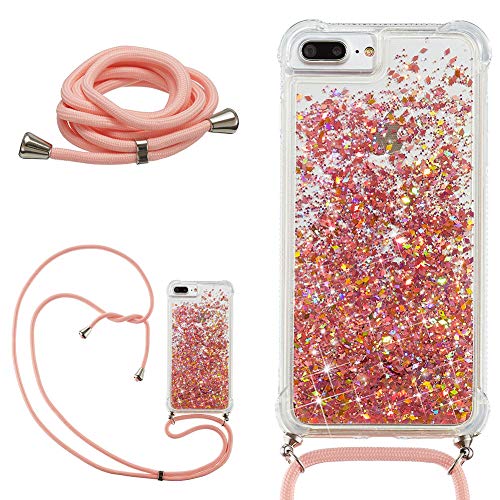 Glitzer Flüssig Durchsichtig Hülle für iPhone 6 Plus/6S Plus/7 Plus/8 Plus mit Handykette,DasKAn Glänzend Treibsand Luftkissen Weich Gummi Stoßstange Handyhülle Stoßfest Silicone TPU Schutzhülle,Rosa Glitzer Flüssig Durchsichtig Hülle für iPhone 6 Plus/6S Plus/7 Plus/8 Plus mit Handykette,DasKAn Glänzend Treibsand Luftkissen Weich Gummi Stoßstange Handyhülle Stoßfest Silicone TPU Schutzhülle,Rosa von DasKAn
