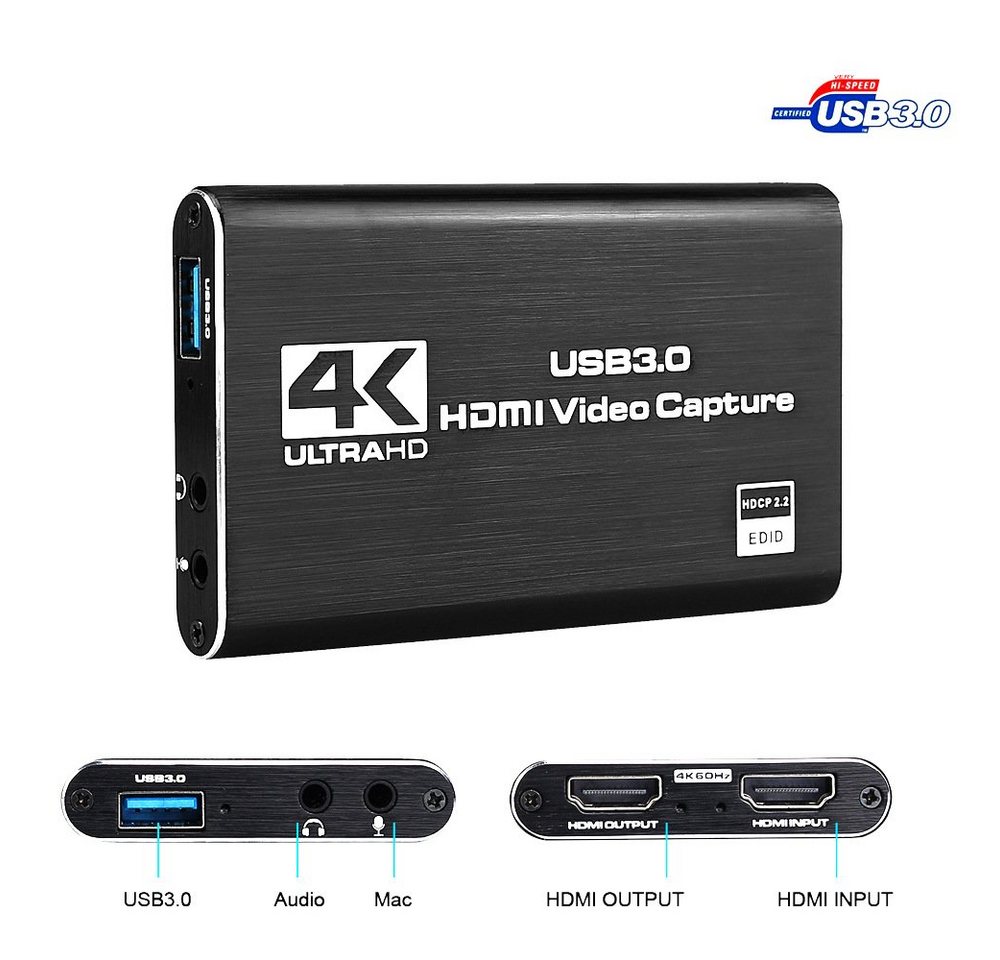 Daskoo 4K Video Capture Card HDMI USB 3.0 kompatibler 1080P 60fps Adapter, Video Game Recorder von Daskoo