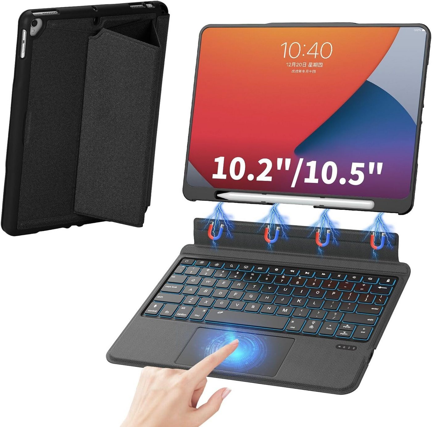 Daskoo Hülle Tastaturhülle für iPad 10,2 Zoll, kompatibel mit iPad 9./8./7. iPad-Tastatur (mit abnehmbarer Bluetooth-Tastatur mit Hintergrundbeleuchtung) von Daskoo