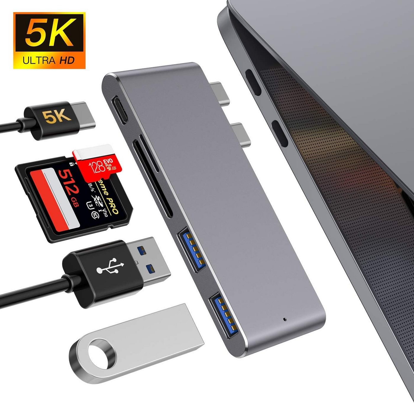 Daskoo USB-C-Hub, USB-C-Adapter Thunderbolt 3 (40 Gbit/s) Hub Adapter zu Standard-USB, für MacBook Pro 13 und 15" 2018/2017/2016, MacBook Air 13" 2018" von Daskoo