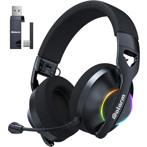 Datarm DH30 Wireless Gaming Headset für Ps4, Ps5, Switch, Mac, PC, 2.4GHz Verlustfreies Audio Bluetooth Gaming Kopfhörer, Faltbares Headset Mit Noise Cancelling Mikrofon, RGB Licht - Schwarz von Datarm