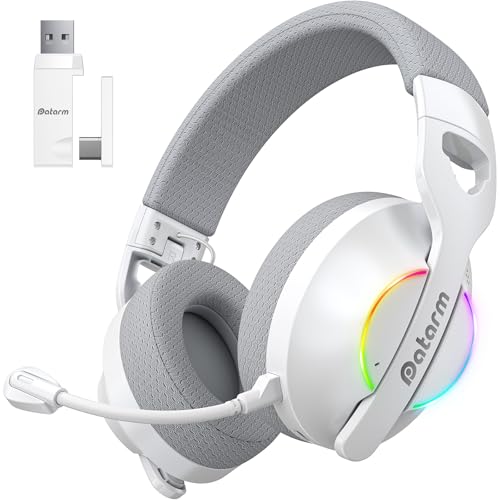Datarm DH30 Wireless Gaming Headset für Ps4, Ps5, Switch, Mac, PC, 2.4GHz Verlustfreies Audio Bluetooth Gaming Kopfhörer, Faltbares Headset Mit Noise Cancelling Mikrofon, RGB Licht - Weiß Datarm DH30 Wireless Gaming Headset für Ps4, Ps5, Switch, Mac, PC, 2.4GHz Verlustfreies Audio Bluetooth Gaming Kopfhörer, Faltbares Headset Mit Noise Cancelling Mikrofon, RGB Licht - Weiß von Datarm