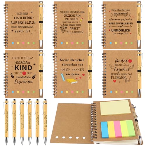 Erziehrerin Dankeschön Geschenk Abschiedgeschenk-6 Stücke Spirale Notizblöcke Kleine Inspirierende Notizbücher Mini Tagebuch mit Motivation Holzkugelschreiber Erzieher Lehrer Abschluss Geschenk von DatingShiny