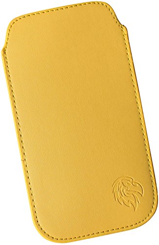 Davii Schutztasche Handytasche für Apple iPhone 16/16 Pro / 16e mit Hülle, Einsteck Lasche ziehen, Handytasche Einschub, Etui innen weich Adler Standard XL Gelb von Davii