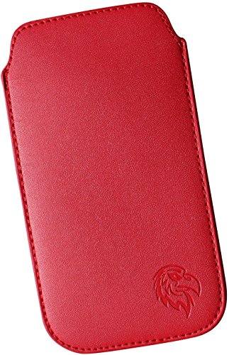 Davii Schutztasche für Apple iPhone SE (2020) / SE (2022), Hülle Einsteck Etui Lasche flach mit Band weich Adler Gehärtet SM Rot von Davii