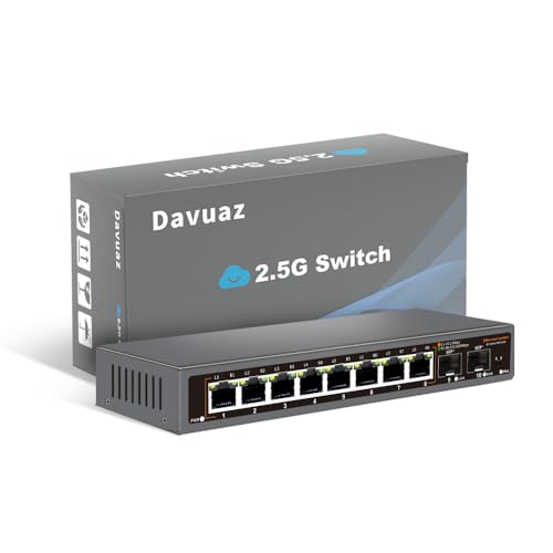 Davuaz -2.5G (Da-K10802WS) Unmanaged 2.5G Ethernet Switch mit 8 Ports 2.5G Base-T und 2 10G SFP+ Ports, kompatibel mit 100/1000/2500Mbps, Plug & Play, Metall 2,5 GB Netzwerk-Switch von Davuaz