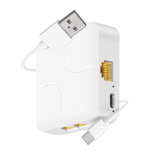 Ethernet-Verteiler, 1 in 4, Switch, Netzwerkadapter, hohe Geschwindigkeit, 1000 Mbps mit USB-Stromkabel, gleichzeitige Vernetzung von vier Geräten, für Cat 5/5e/6/7/8 Kabel Ethernet-Verteiler, 1 in 4, Switch, Netzwerkadapter, hohe Geschwindigkeit, 1000 Mbps mit USB-Stromkabel, gleichzeitige Vernetzung von vier Geräten, für Cat 5/5e/6/7/8 Kabel von Davuaz
