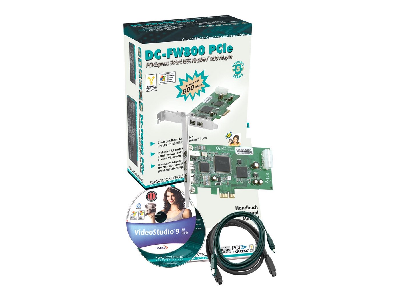 Dawicontrol Interf. FireWire800 3 Port PCI Dawi DC-FW800 PCIe / Retail Netzwerk-Adapter von Dawicontrol
