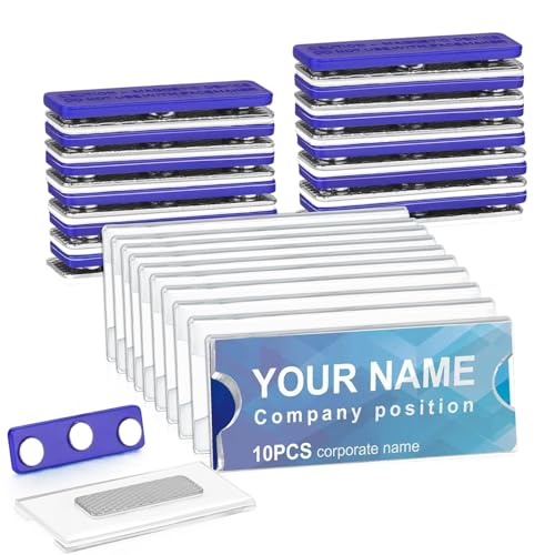 Namensschilder Magnet, 10 Stück Namensschilder für Kleidung, Namensschild Magnetisch, Ausweishalter mit Acryl-Zeichen-Displayhalter, Magnetschilder Selbstklebend mit 3 Punkt Magnet (Blau) von Dawumin