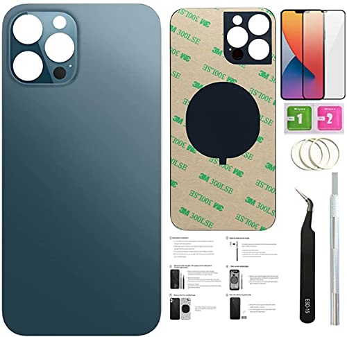 12 Pro Max Glas für iPhone 12pro Max Backcover Glas (16,7 cm) mit vorinstalliertem Klebeband + Montageanleitung + Reparaturwerkzeuge + Displayschutzfolie (pazifikblau) von Day-market