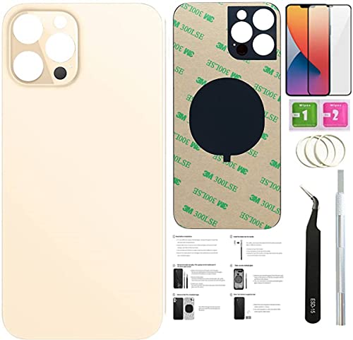 Day-market 12 Pro Rückglas für iPhone 12 Pro Backcover Glas (6,1 Zoll) mit vorinstalliertem Klebeband + Montageanleitung + Reparaturwerkzeuge + Displayschutzfolie (Gold) von Day-market