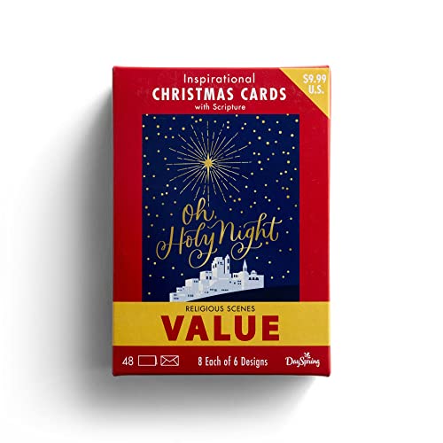 DaySpring Oh Holy Night – Religiöse Szenen Bulk Weihnachtskarten in Box, 6 Design-Sortiment mit KJV-Schrift – 48 inspirierende Weihnachtskarten & Umschläge von DaySpring